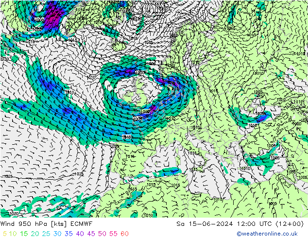 风 950 hPa ECMWF 星期六 15.06.2024 12 UTC