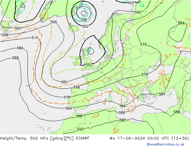 Z500/Rain (+SLP)/Z850 ECMWF Mo 17.06.2024 00 UTC