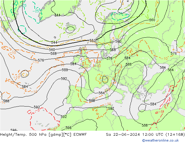 Hoogte/Temp. 500 hPa ECMWF za 22.06.2024 12 UTC