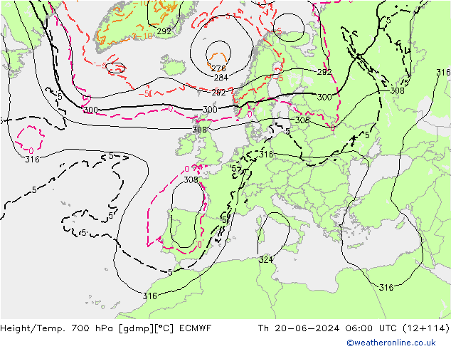 Height/Temp. 700 hPa ECMWF Čt 20.06.2024 06 UTC