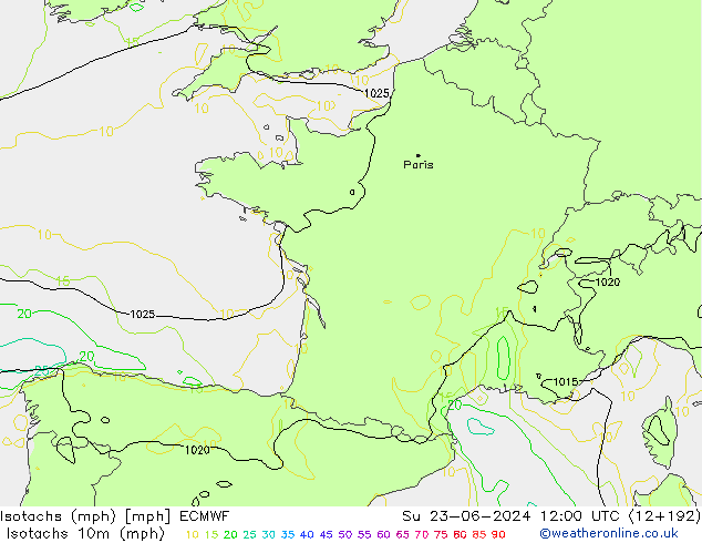 Isotachs (mph) ECMWF Su 23.06.2024 12 UTC