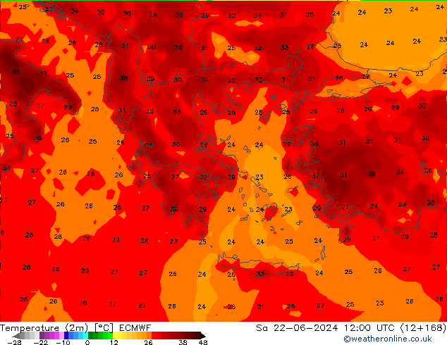 Temperatura (2m) ECMWF sáb 22.06.2024 12 UTC