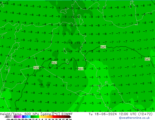 Z500/Rain (+SLP)/Z850 ECMWF Tu 18.06.2024 12 UTC