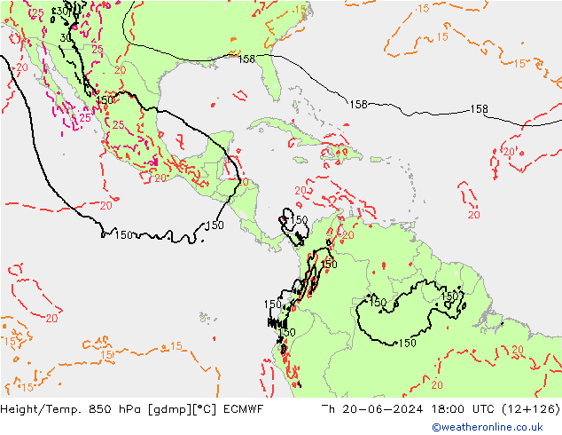 Height/Temp. 850 hPa ECMWF czw. 20.06.2024 18 UTC
