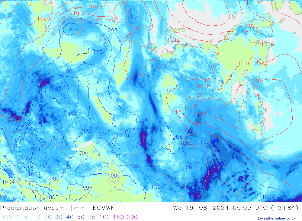 Precipitation accum. ECMWF ср 19.06.2024 00 UTC