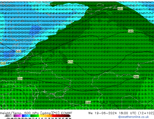 Z500/Rain (+SLP)/Z850 ECMWF St 19.06.2024 18 UTC