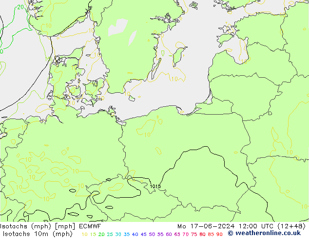 Isotachen (mph) ECMWF Mo 17.06.2024 12 UTC