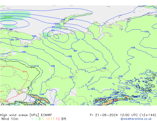 High wind areas ECMWF  21.06.2024 12 UTC