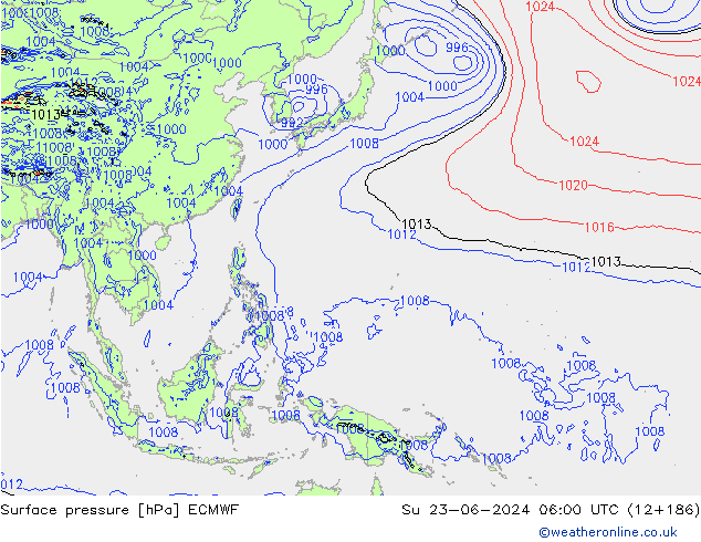 pressão do solo ECMWF Dom 23.06.2024 06 UTC
