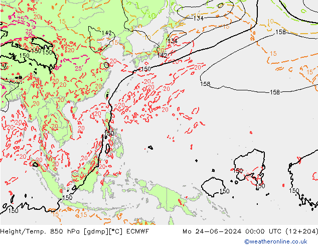 Height/Temp. 850 hPa ECMWF  24.06.2024 00 UTC