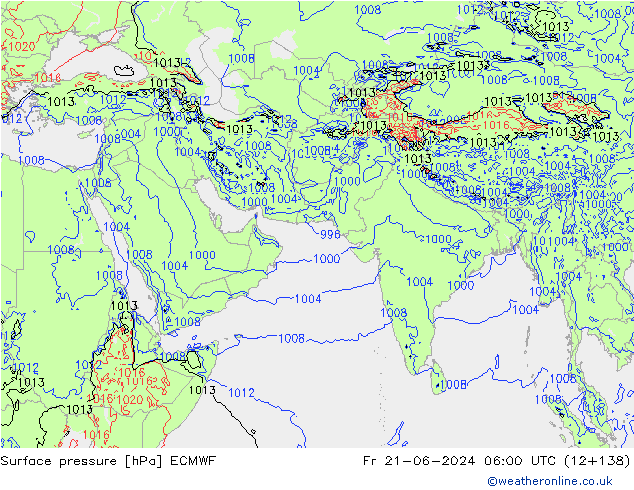 Atmosférický tlak ECMWF Pá 21.06.2024 06 UTC
