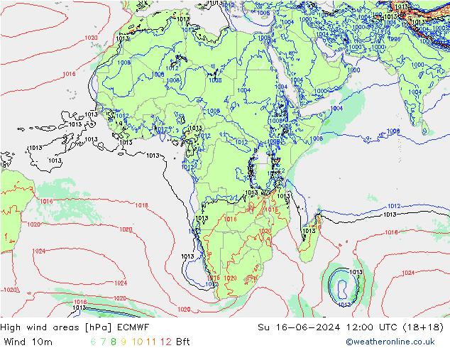 High wind areas ECMWF Su 16.06.2024 12 UTC
