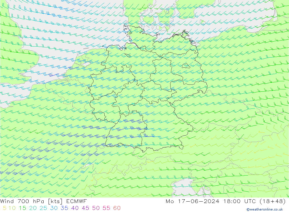 Rüzgar 700 hPa ECMWF Pzt 17.06.2024 18 UTC