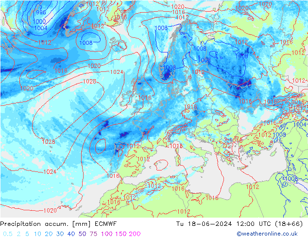 Precipitation accum. ECMWF Ter 18.06.2024 12 UTC