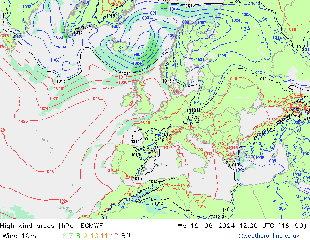 High wind areas ECMWF mié 19.06.2024 12 UTC