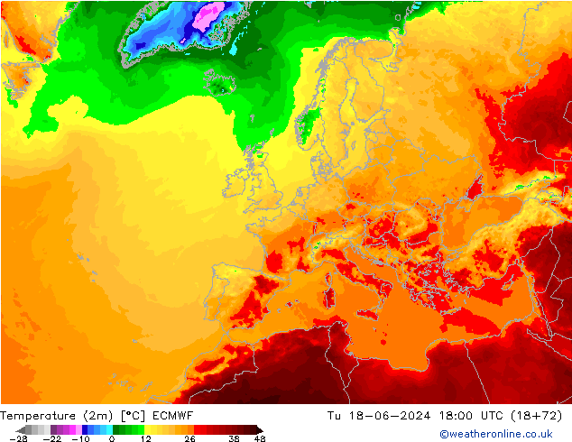 Temperatura (2m) ECMWF mar 18.06.2024 18 UTC