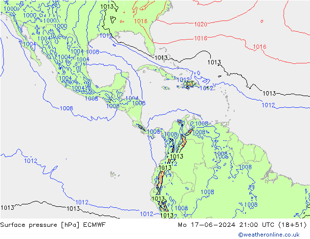 ciśnienie ECMWF pon. 17.06.2024 21 UTC