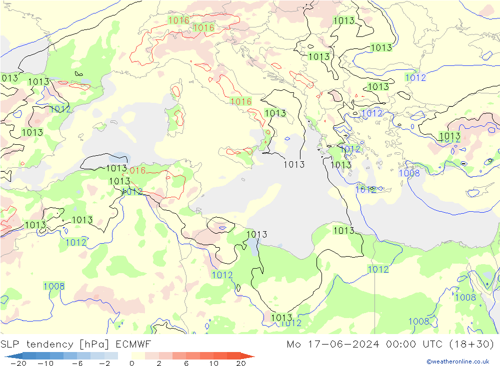 тенденция давления ECMWF пн 17.06.2024 00 UTC
