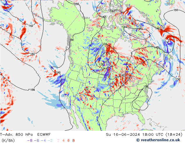 T-Adv. 850 hPa ECMWF dom 16.06.2024 18 UTC