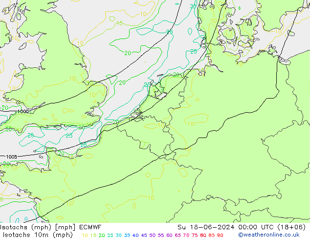 Isotachs (mph) ECMWF  16.06.2024 00 UTC