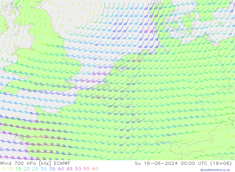 Wind 700 hPa ECMWF Su 16.06.2024 00 UTC