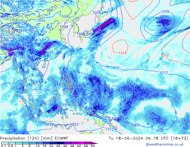 Yağış (12h) ECMWF Sa 18.06.2024 18 UTC