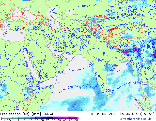 Yağış (6h) ECMWF Sa 18.06.2024 00 UTC