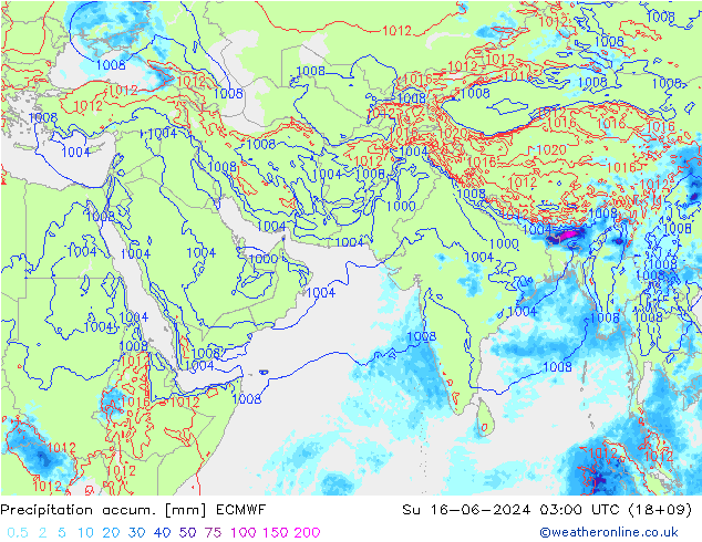 Precipitation accum. ECMWF Dom 16.06.2024 03 UTC