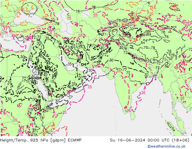 Yükseklik/Sıc. 925 hPa ECMWF Paz 16.06.2024 00 UTC
