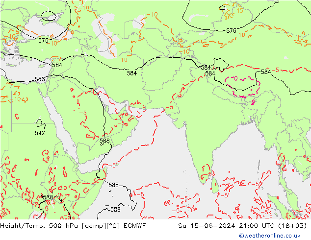 Height/Temp. 500 гПа ECMWF сб 15.06.2024 21 UTC