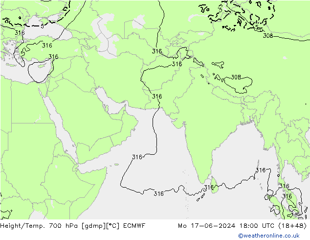 Hoogte/Temp. 700 hPa ECMWF ma 17.06.2024 18 UTC