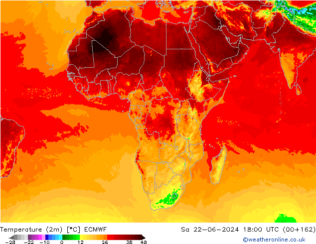 Temperatura (2m) ECMWF sáb 22.06.2024 18 UTC