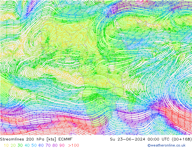 Linea di flusso 200 hPa ECMWF dom 23.06.2024 00 UTC