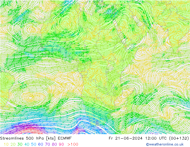 Rüzgar 500 hPa ECMWF Cu 21.06.2024 12 UTC
