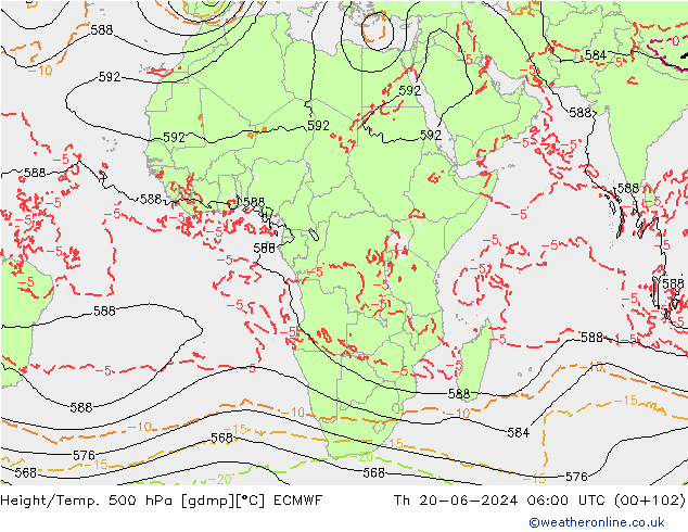 Z500/Rain (+SLP)/Z850 ECMWF Th 20.06.2024 06 UTC