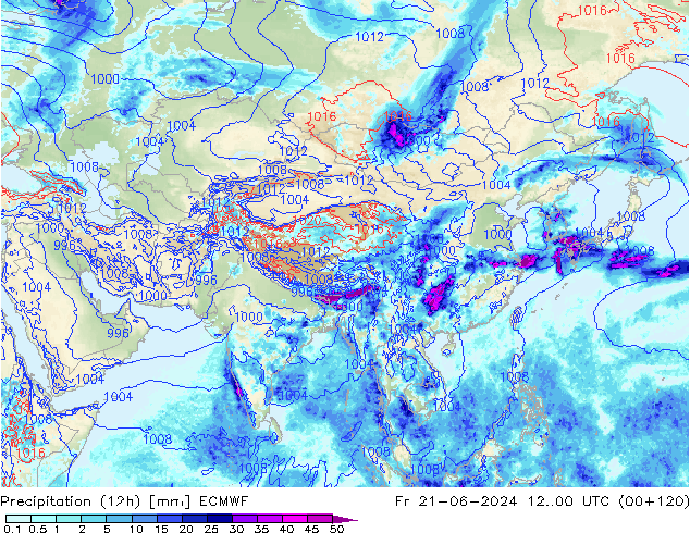Precipitation (12h) ECMWF Fr 21.06.2024 00 UTC