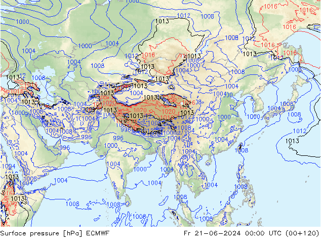 Atmosférický tlak ECMWF Pá 21.06.2024 00 UTC