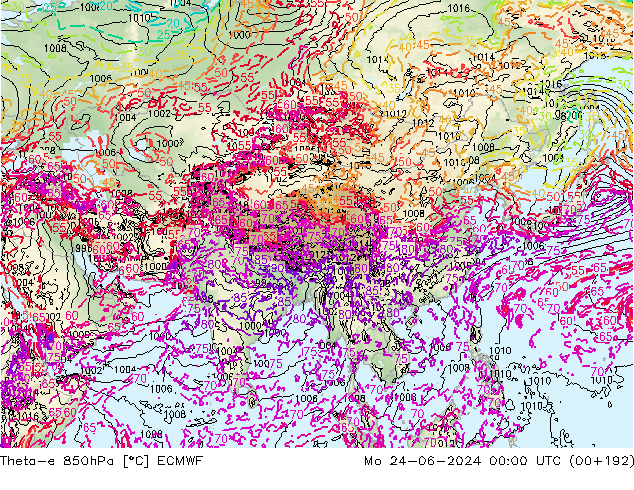 Theta-e 850hPa ECMWF Seg 24.06.2024 00 UTC