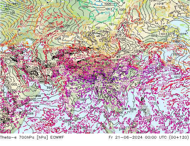 Theta-e 700hPa ECMWF Fr 21.06.2024 00 UTC