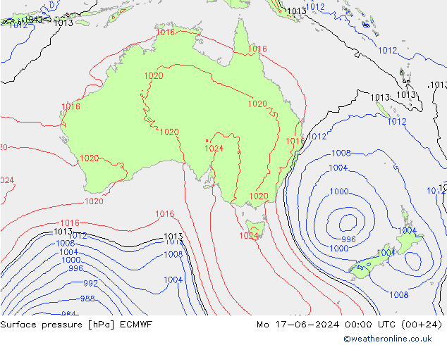 Pressione al suolo ECMWF lun 17.06.2024 00 UTC