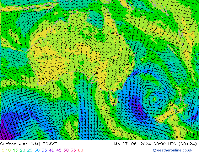 Surface wind ECMWF Mo 17.06.2024 00 UTC