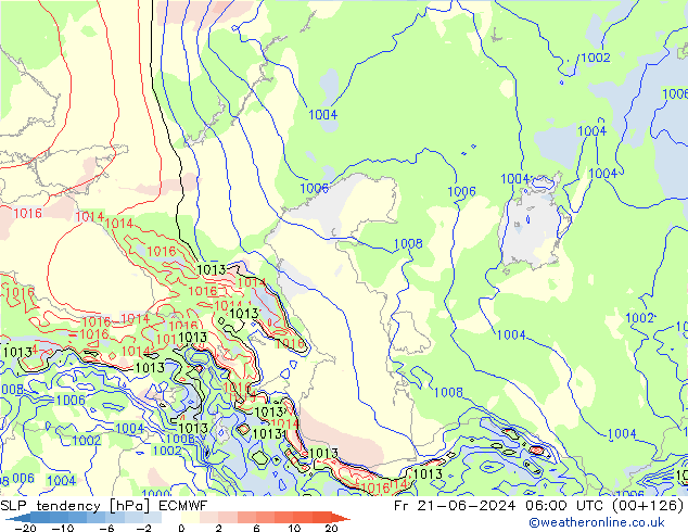 Tendencia de presión ECMWF vie 21.06.2024 06 UTC