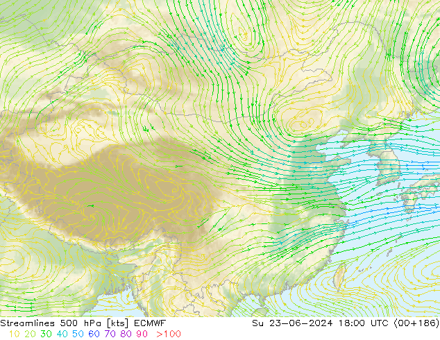 风 500 hPa ECMWF 星期日 23.06.2024 18 UTC