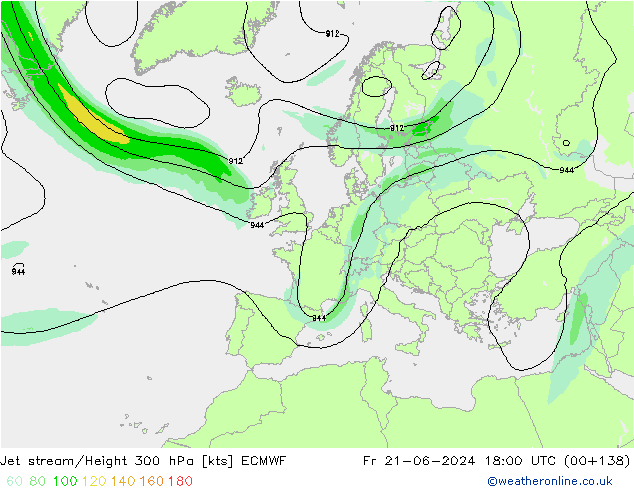 Jet stream/Height 300 hPa ECMWF Fr 21.06.2024 18 UTC