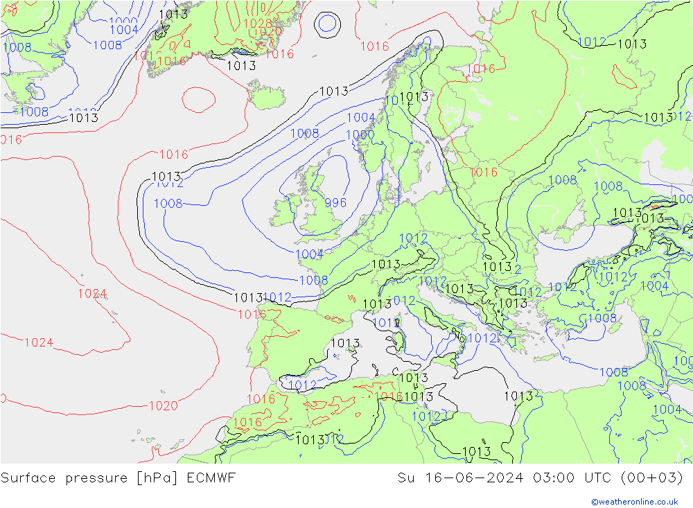 Bodendruck ECMWF So 16.06.2024 03 UTC