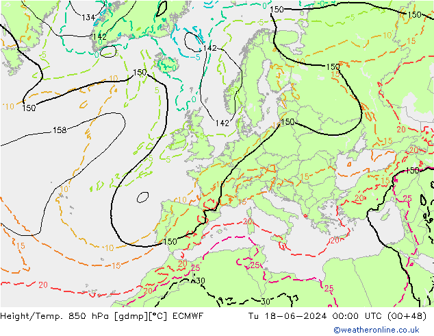 Z500/Rain (+SLP)/Z850 ECMWF Di 18.06.2024 00 UTC