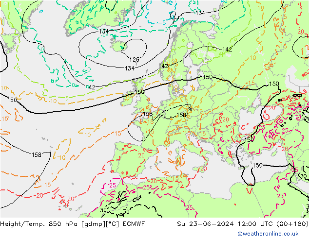 Z500/Rain (+SLP)/Z850 ECMWF Dom 23.06.2024 12 UTC