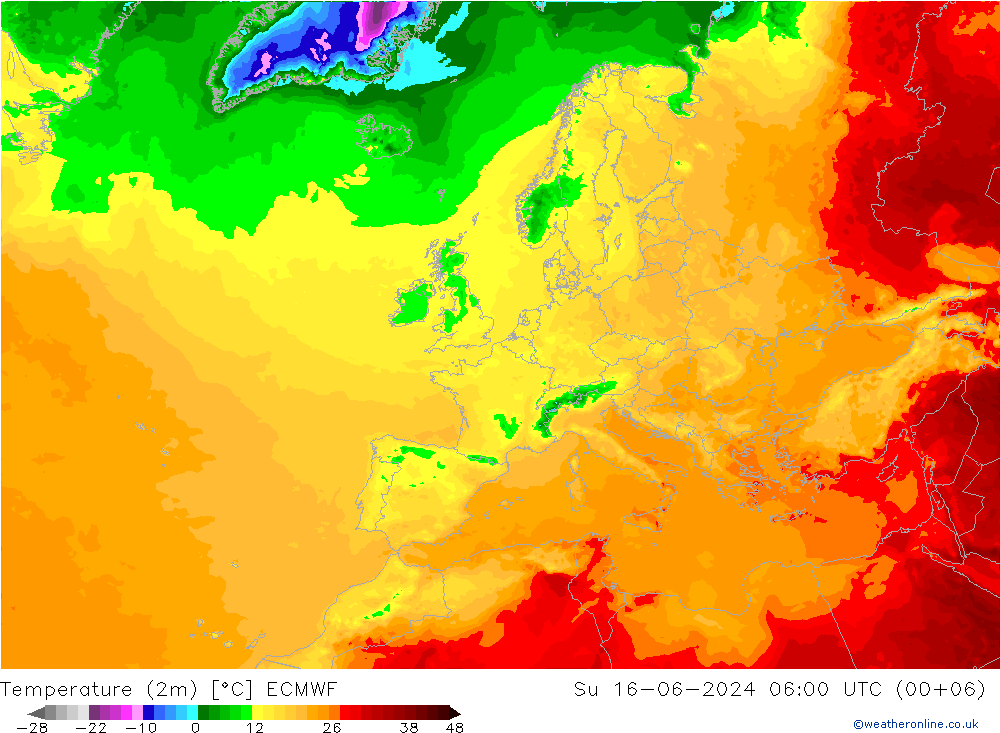 Sıcaklık Haritası (2m) ECMWF Paz 16.06.2024 06 UTC