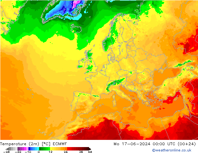 Temperature (2m) ECMWF Po 17.06.2024 00 UTC