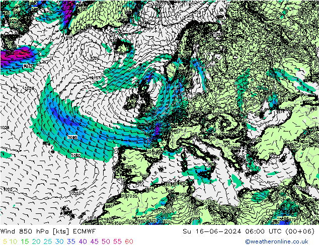Rüzgar 850 hPa ECMWF Paz 16.06.2024 06 UTC